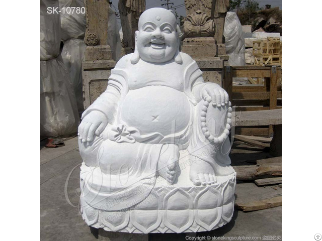 White Marble Seated Fat Laughing Buddha Statue For Outdoor Garden And Home Decor