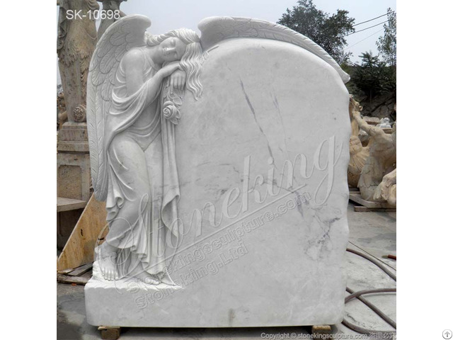 Manufacturer White Marble Headstone With Standing Angel For Cemetery Or Gravesite