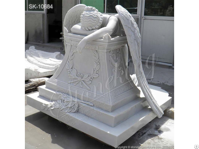 White Marble Headstone Of Weeping Angel Statue For Cemetery And Graveyard