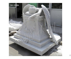White Marble Headstone Of Weeping Angel Statue For Cemetery And Graveyard