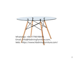 Glass Round Dining Table Triangular Legs Wooden Dt G01