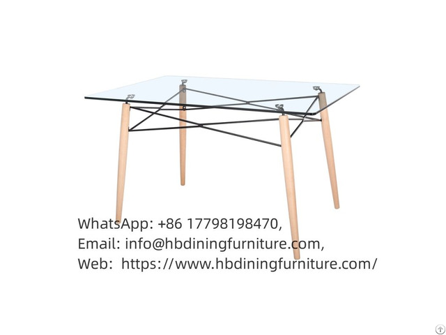 Glass Rectangular Dining Table Transparent Top Wooden Legs Dt G02