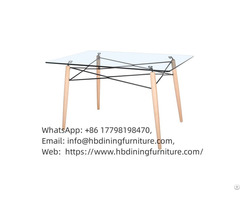 Glass Rectangular Dining Table Transparent Top Wooden Legs Dt G02