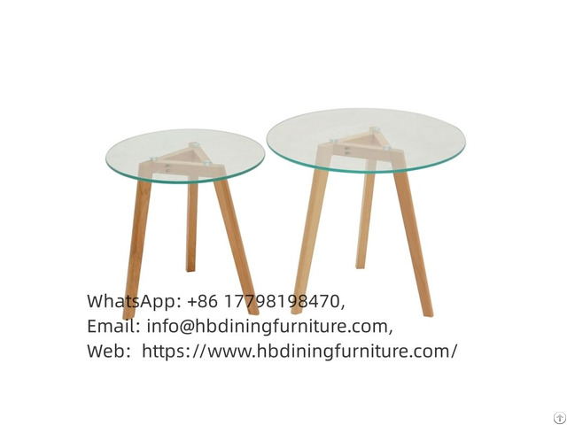 A Set Of Tempered Glass Wood Leg Tea Table Dt G15