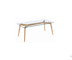Rectangular Glass Dining Table With Wooden Legs Dt G10