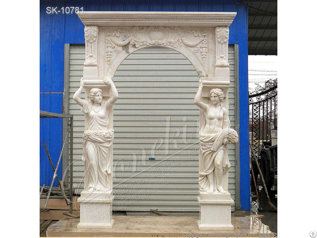 Elegant Marble Doorway Or Door Surround With Woman Statues For Outdoor Entrance And Garden