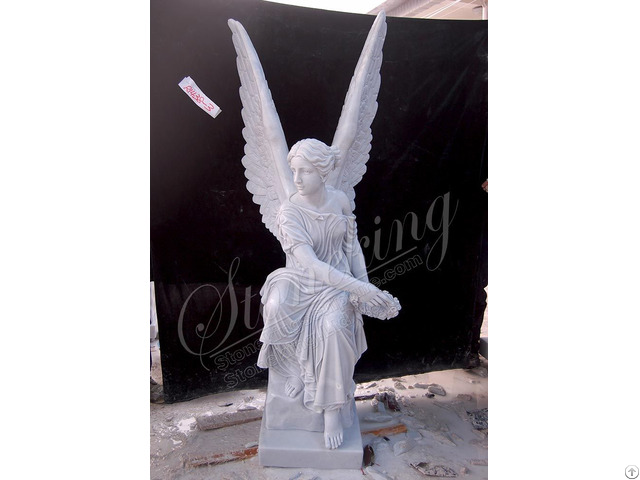 Manufacturer Memorial Marble Angel Statue With Wreath For Outdoor Garden Or Home Decor