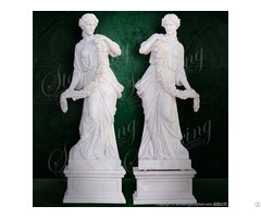 Outdoor Large White Marble Woman Statues Holding Garland For Garden And Courtyard Decor