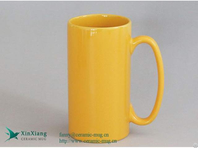 Customized Solid Color Glaze Yellow Skinny Tall Ceramic Coffee Mugs Factory