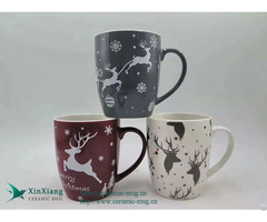 Customized 11oz Wide Mouth Christmas Ceramic Coffee Mug With Elk Pattern