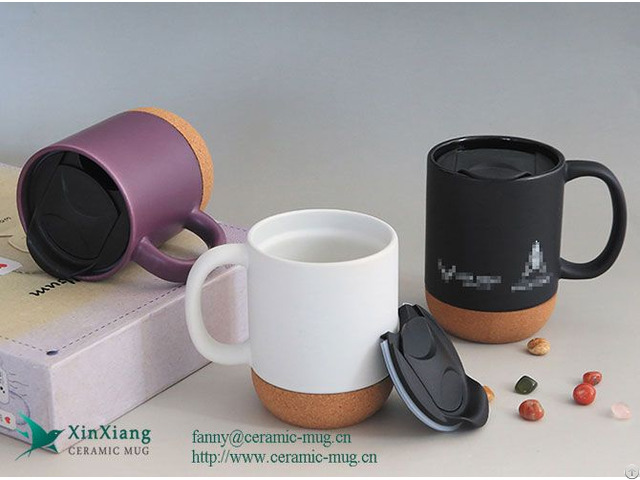 Custom 11oz Black Cork Bottom Ceramic Coffee Mug With Lid Factory