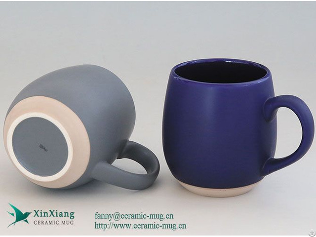 Gray Large Belly Ceramic Coffee Mug With Primary Color Base