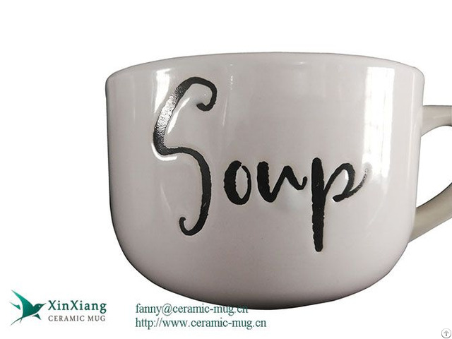 Customized 14oz White Engraved Logo Stoneware Soup Mugs Factory