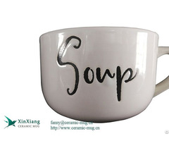 Customized 14oz White Engraved Logo Stoneware Soup Mugs Factory