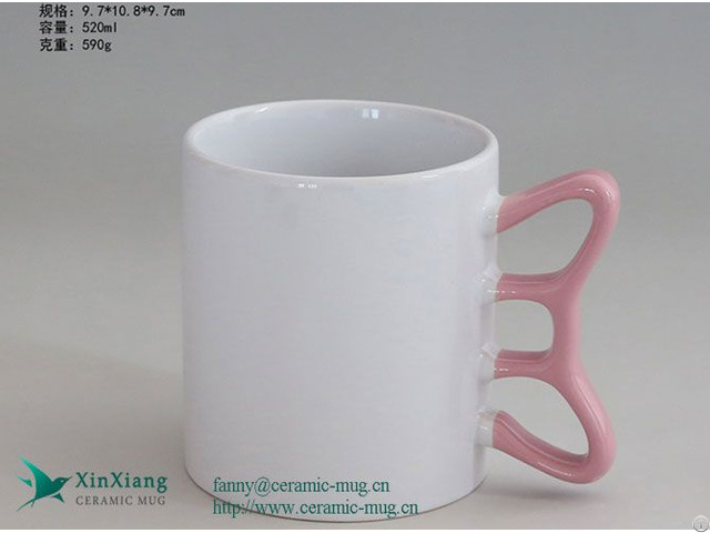 Customized 18oz White Large Ceramic Coffee Mug With Butterfly Shaped Handle