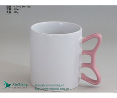 Customized 18oz White Large Ceramic Coffee Mug With Butterfly Shaped Handle