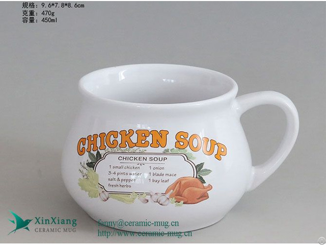 Customized White 15oz Altar Shape Ceramic Soup Mug With Logo Factory