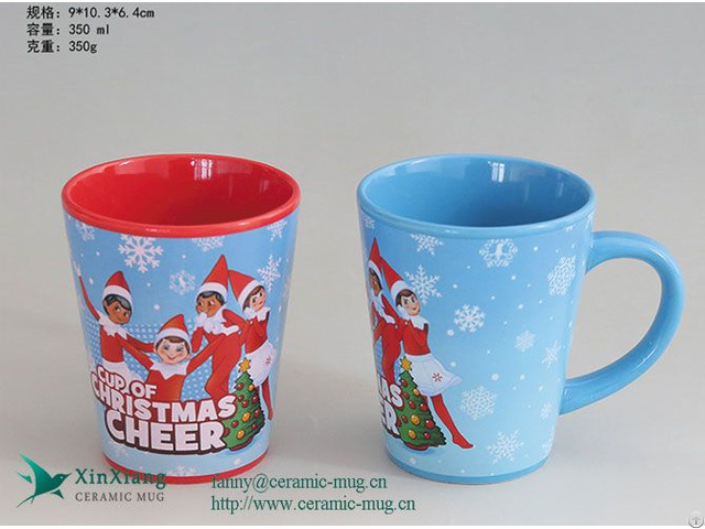 Customized Blue 11oz Christmas Espresso Ceramic Coffee Mug Manufacturer