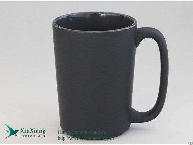 Custom Tall Matte Black 14oz Ceramic Coffee Mug With Large Handle Factory