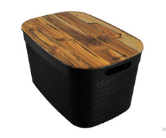 Europa Jute Basket With Black Wooden Lid