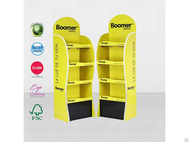 Printed Logo Cardboard Floor Display Rack For Led Light Bulb