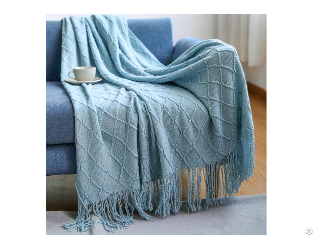 Knitted Throw Blanket With Tassel Lightweight And Decorative