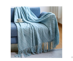 Knitted Throw Blanket With Tassel Lightweight And Decorative