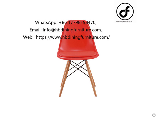 Red Plastic Dining Chair Wooden Leg Structure Dc P01c