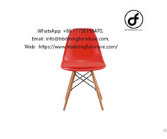 Red Plastic Dining Chair Wooden Leg Structure Dc P01c