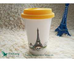 Double Wall Ceramic Travel Cups With Silicone Lid