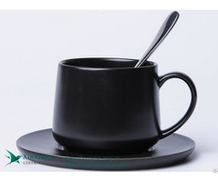 Custom Plain Black Matte Ceramic Mug And Saucer