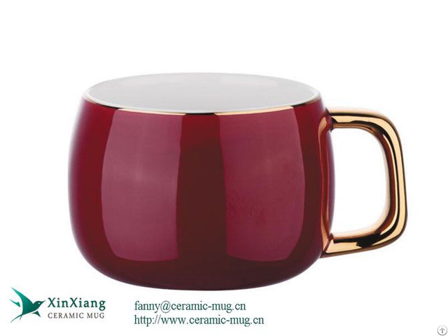 Red Ceramic Coffee Mugs With Golden Handle