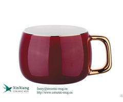 Red Ceramic Coffee Mugs With Golden Handle