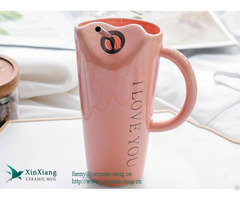 Straw Pink Horn Shape Ceramic Coffee Mugs