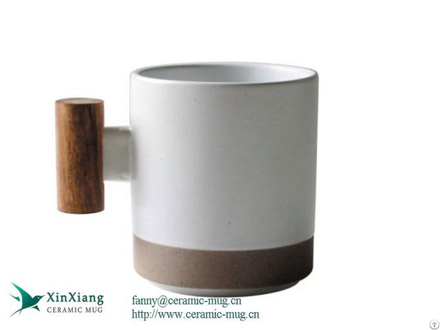 Korean Stoneware Ceramic Coffee Mugs With Wooden Handle