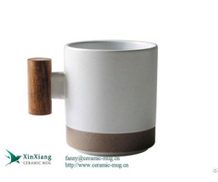 Korean Stoneware Ceramic Coffee Mugs With Wooden Handle