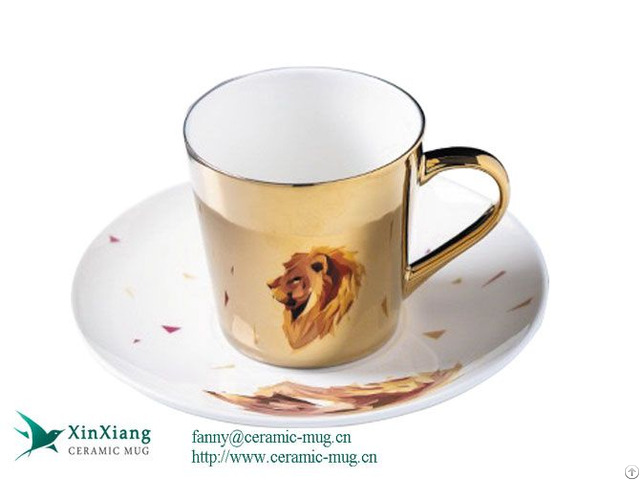 Gold Mirror Ceramic Coffee Cup And Saucer