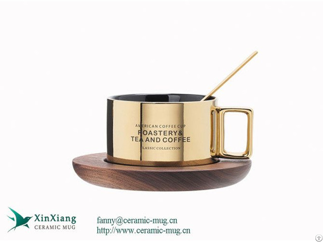 Custom Gold Plated American Ceramic Coffee Cup And Saucer