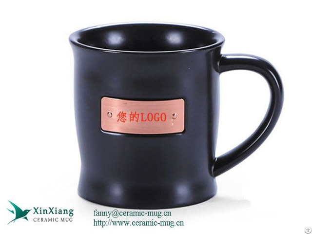 Custom Starbucks Black Ceramic Coffee Mugs With Bronze Logo 450 Ml