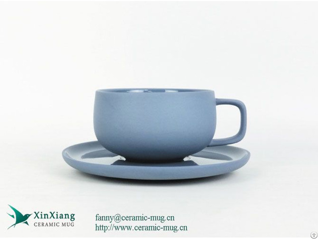 Custom Blue Nordic 200ml Ceramic Cup And Saucer Set