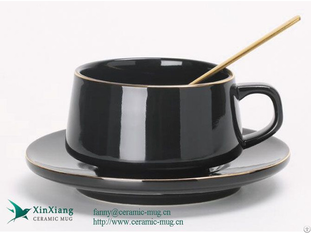 Manufacturers 300ml Black Ceramic Coffee Cup And Saucer With Logo