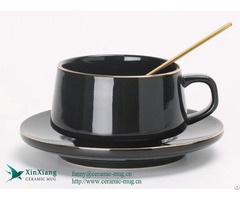 Manufacturers 300ml Black Ceramic Coffee Cup And Saucer With Logo