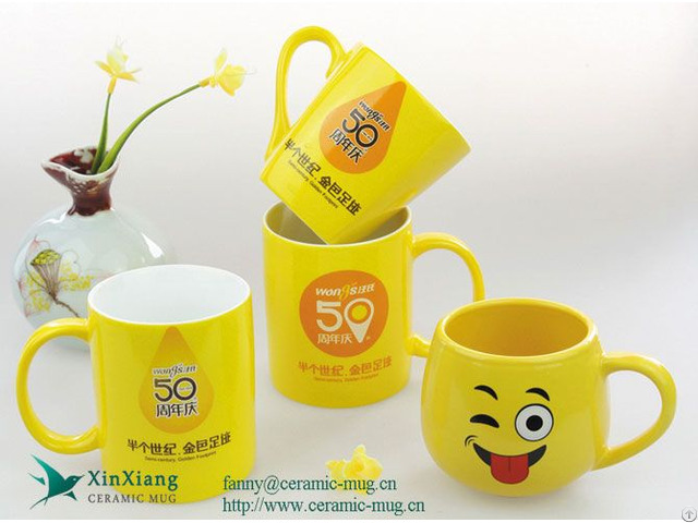 Custom Cheap Yellow Straight Classic Promotional Ceramic Mugs