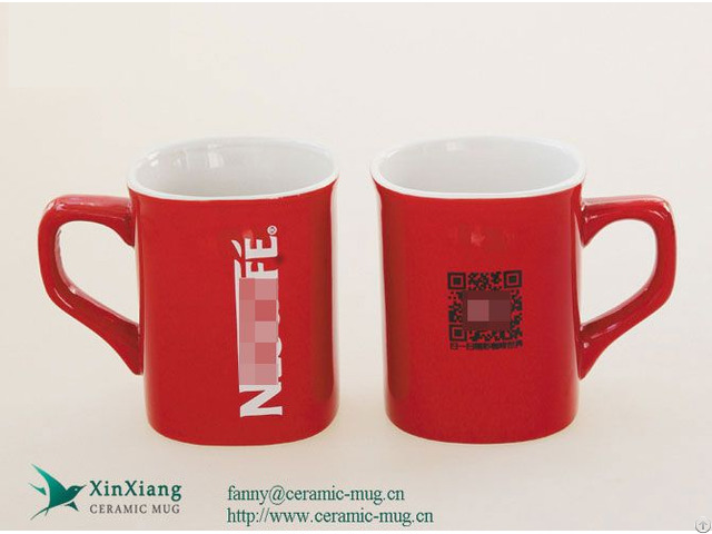 10oz Red Square Nestle Stoneware Coffee Mugs With Handle