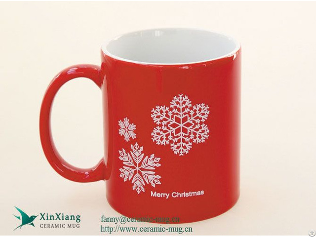 Custom Red Shiny Printed Christmas Ceramic Coffee Mugs