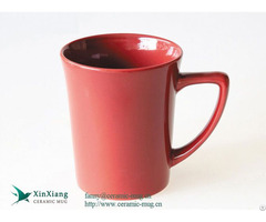 Red Wide Mouthed Ceramic Coffee Mugs With 7 Shaped Handle