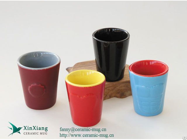 Double Color Embossed Ceramic Coffee Cups Without Handle