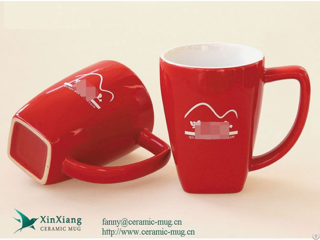 11oz Red Shiny Wide Mouth Printed Ceramic Coffee Mugs