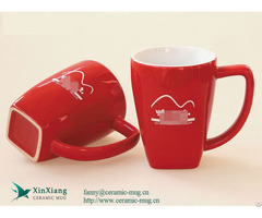 11oz Red Shiny Wide Mouth Printed Ceramic Coffee Mugs