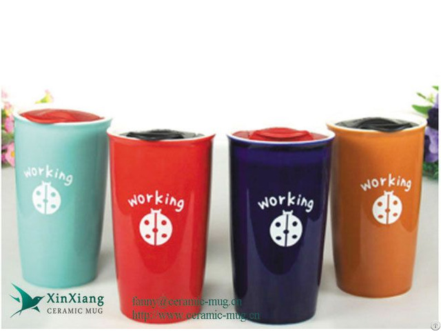 Silicone Cover Travel Ceramic Cups With Lid